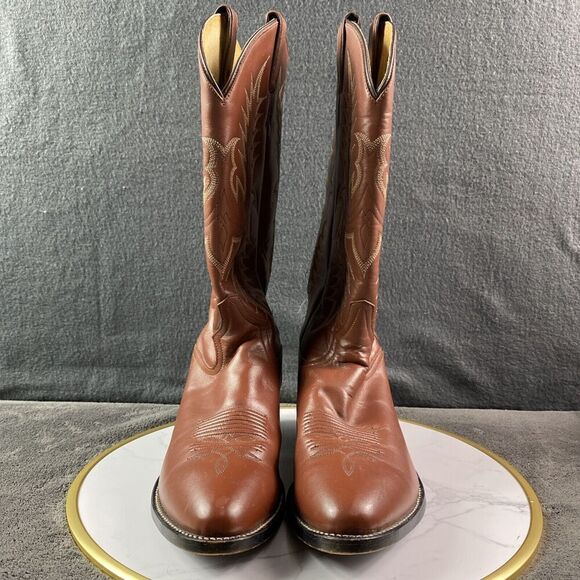 Tony Lama Men's Western Cowboy Boots Almond Toe Leather VM0004 Vaquero Brown 9D - Picture 2 of 12